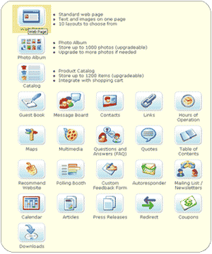 screenshots showing icons of all the different page layouts